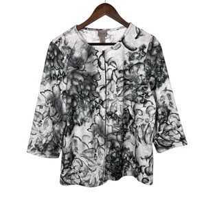 Chico's Easywear Floral Black/White Open Front Cardigan